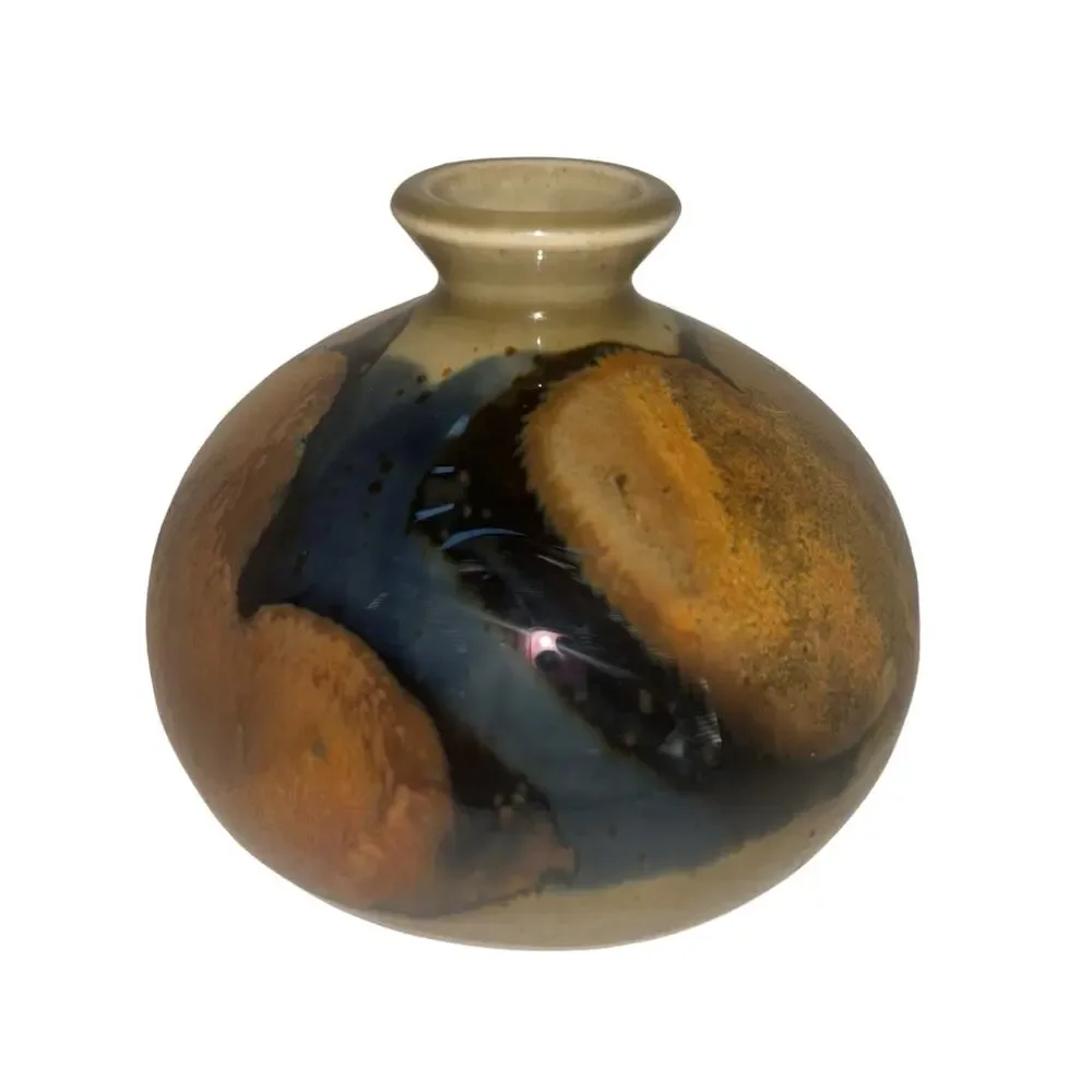 Handmade Drip Glaze Small Bud Vase Art Pottery Signed 3” Tall Boho Decor